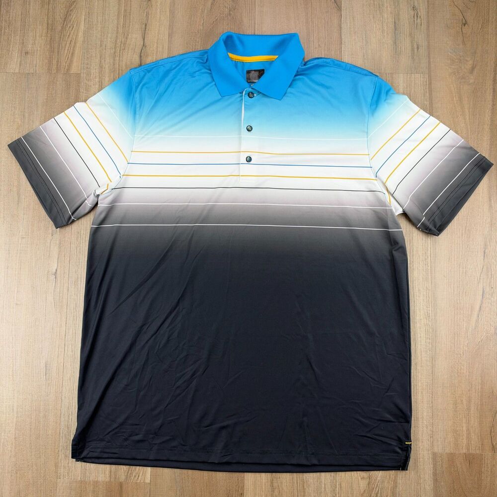 Greg Norman Men's XL Play Dry Fishing Outdoors Black Blue Striped Polo Shirt